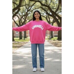 Unwell NEW womens high quality pink oversized crewneck sweatshirt 100% cotton M